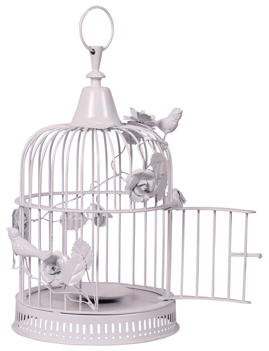 Tea-Light Holder - Cast in Iron - Intricately Crafted with Flower, Leaf & Bird Motifs - Hand-Painted in White - Vintage-Look Pet Accessories / Unique Decorating items - Buy in Bulk Wholesale
